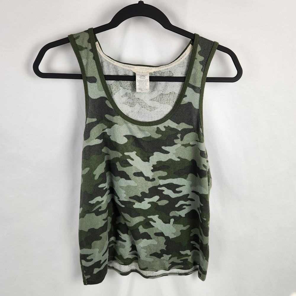 Lucky Brand Women's Green Camo Tank Top Sleeveless Scoop Neck Super‎ Soft Large